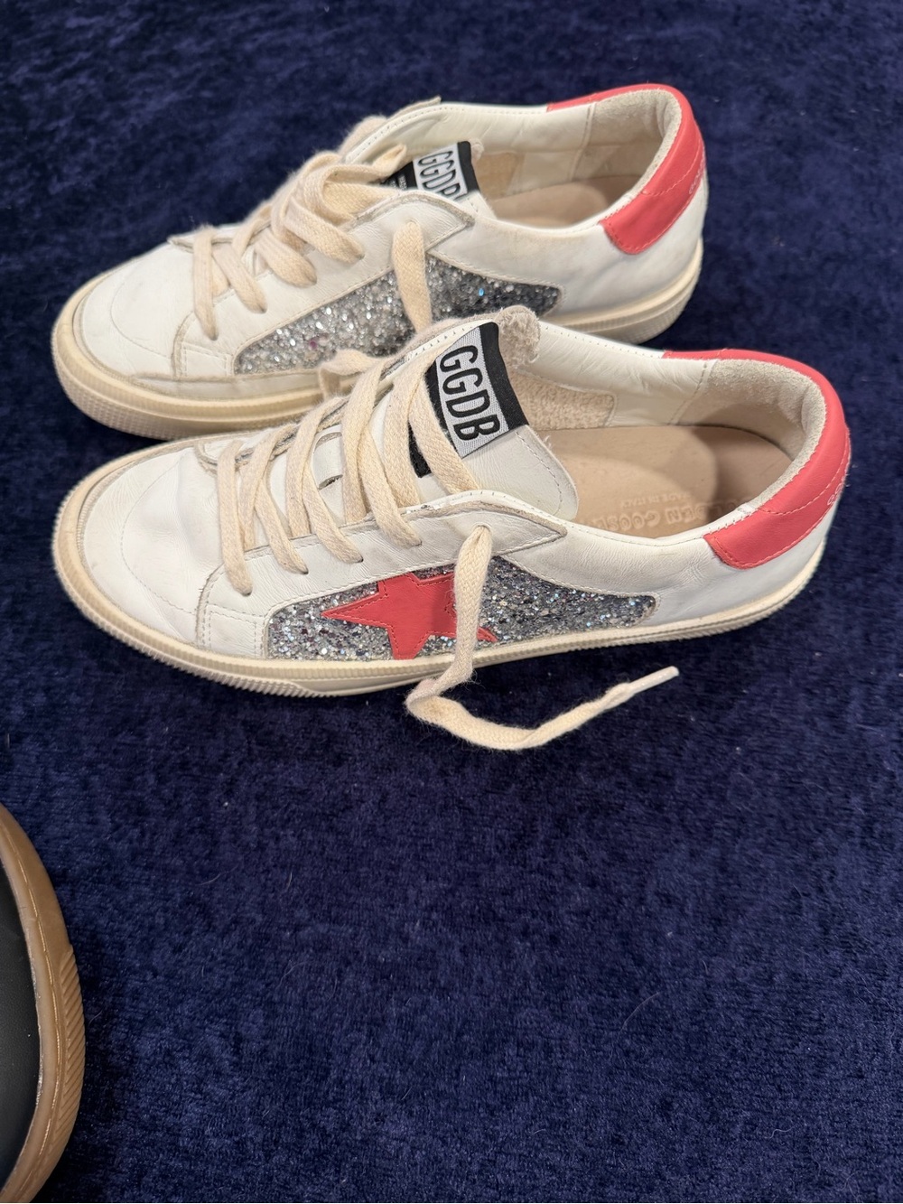 Golden Goose Kids White Sneakers with Silver Glitter and Pink Star